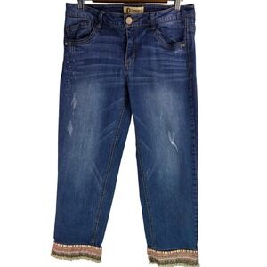 Democracy‎ Women's Cropped Jeans 8 Blue Denim Absolution Fringe Distressed Y2K